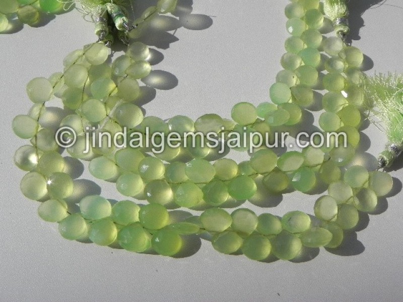 Apple Green Chalsydony Faceted Heart Shape Beads
